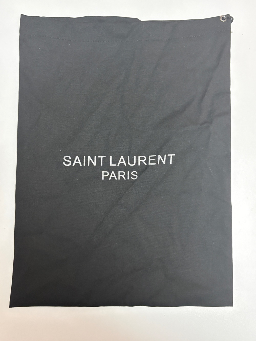 Saint Laurent Black Drawstring Dust Pouch with White Logo